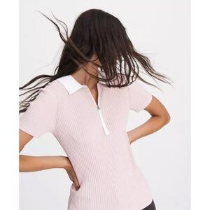 Rag & Bone Women's Pink Ribbed Cadee Polo Top in Mulberry Spritz XS (fits 2-4)